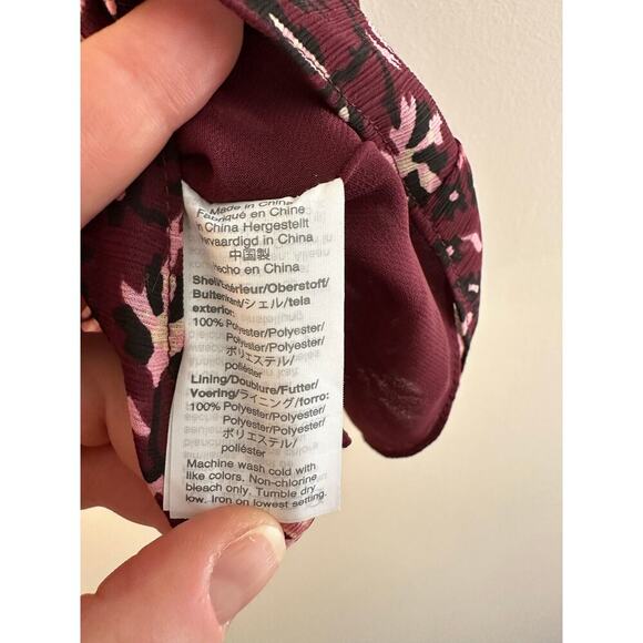 Madewell Georgette Flutter-Sleeve Peplum Paisley Dark Purple Faux Wrap Blouse XS - Picture 7 of 7